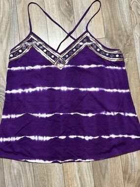 Express Purple Tie-Dye Embellished Spaghetti Strap Cami
